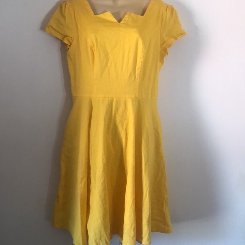 Woman’s Girstunm retro spring midi stretchy yellow spring Dress